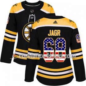 Adidas Maillot de Hockey Boston Bruins Jaromir Jagr 68 2017-2018 Noir USA Flag Fashion Authentic - Femme